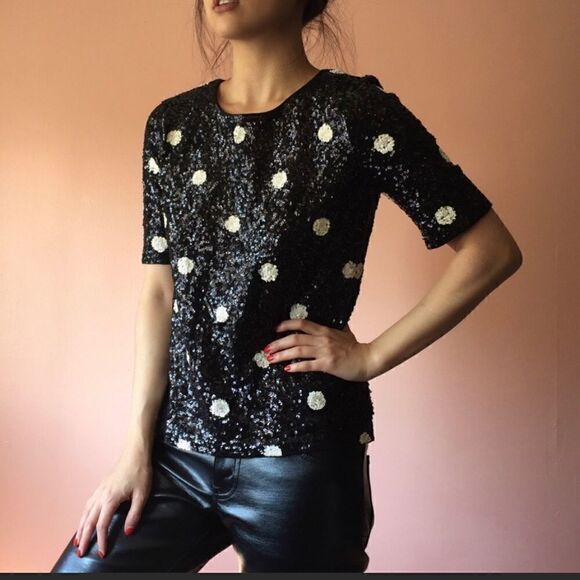 J Crew Polka Dot Sequins Top - Picture 1 of 7